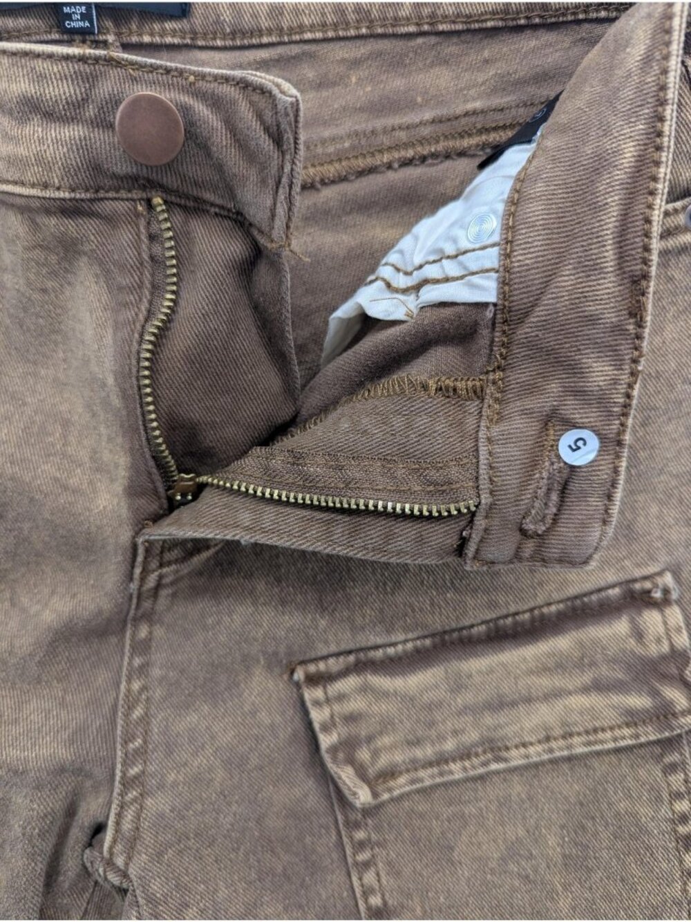 Fashion Nova Cargo Skinny Jeans Juniors 7 Brown Med Wash Mid Rise Stretch Denim - Picture 10 of 13